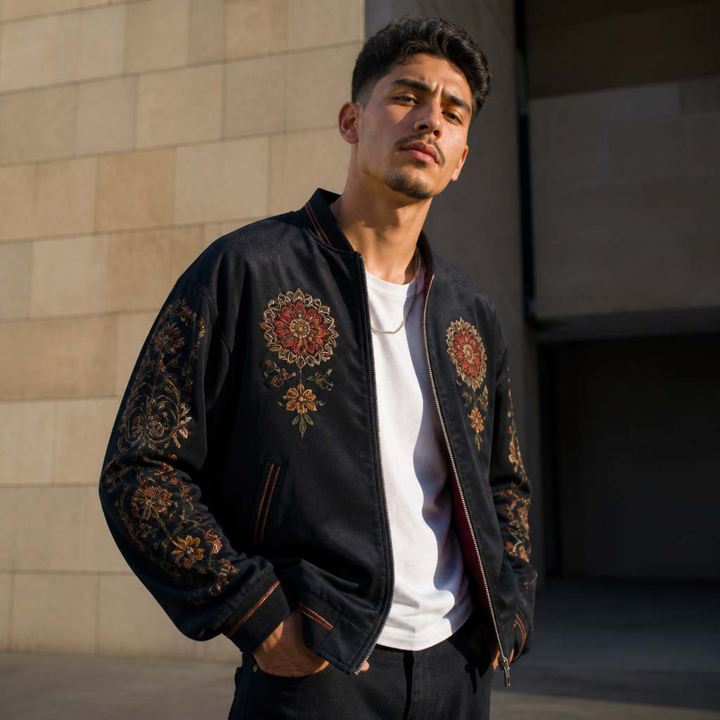 Modelo hombre con chaqueta streetwear